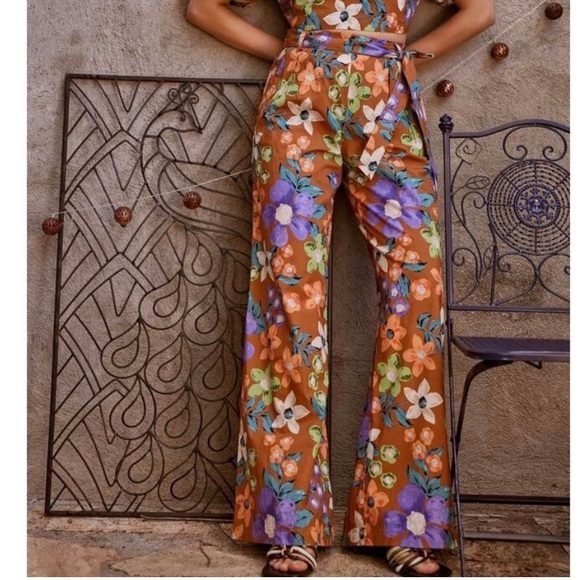 Anthropologie‎ Current Air Odette Floral Wide Leg Pants XS Boho Festival - Picture 2 of 11